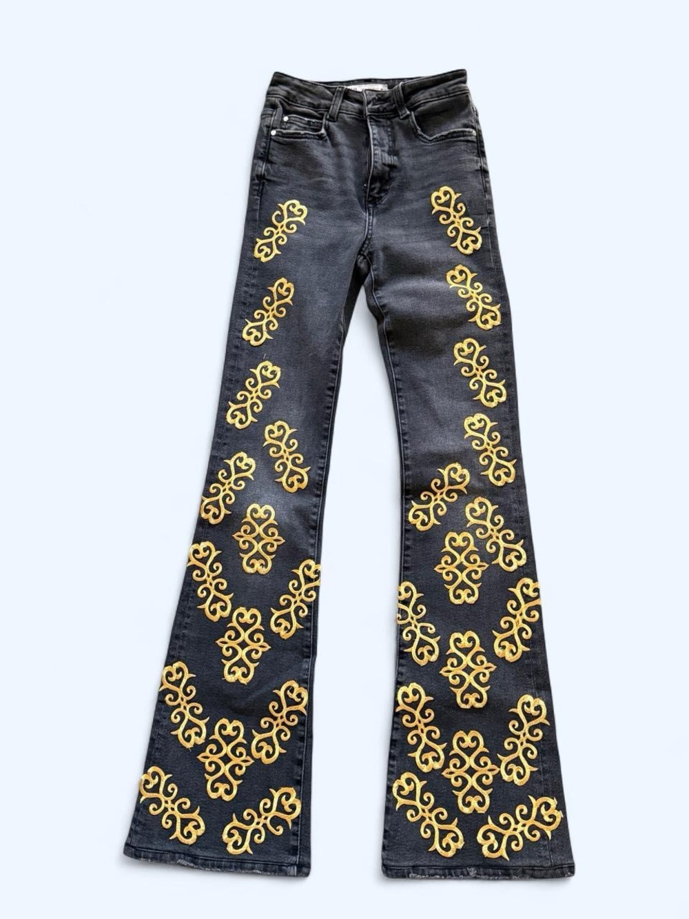 🖤✨ Zara Gold Appliqué Flare Jeans (altered )